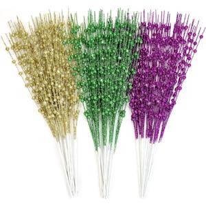 Tifeson 24 Pcs Mardi Gras Decorations Berry Picks, 17 inch Glitter Purple Gold Green Carnaval Artificial Tree Topper Mardi Gras Floral Picks for Wreaths Table Centerpiece Vase Home Decor