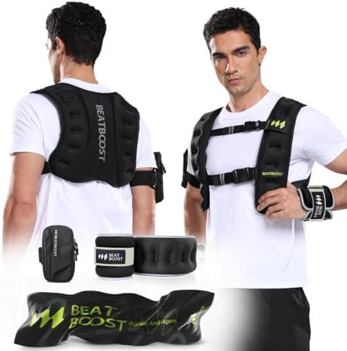 Weighted Vest Men BeatBoost 10lb/15lb/20lb/25lb/30lb/35lb/40lb Weight Vest with Ironsand for Strength Training Running Walking Workout