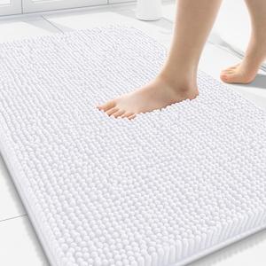 Arotive Bathroom Rugs 34x21, Extra Soft Absorbent Shaggy Chenille Bath Rugs, Machine Washable Rubber Backing Non-Slip Bath Mats for Bathroom Floor Tub and Shower, Home Decor Accessories, White