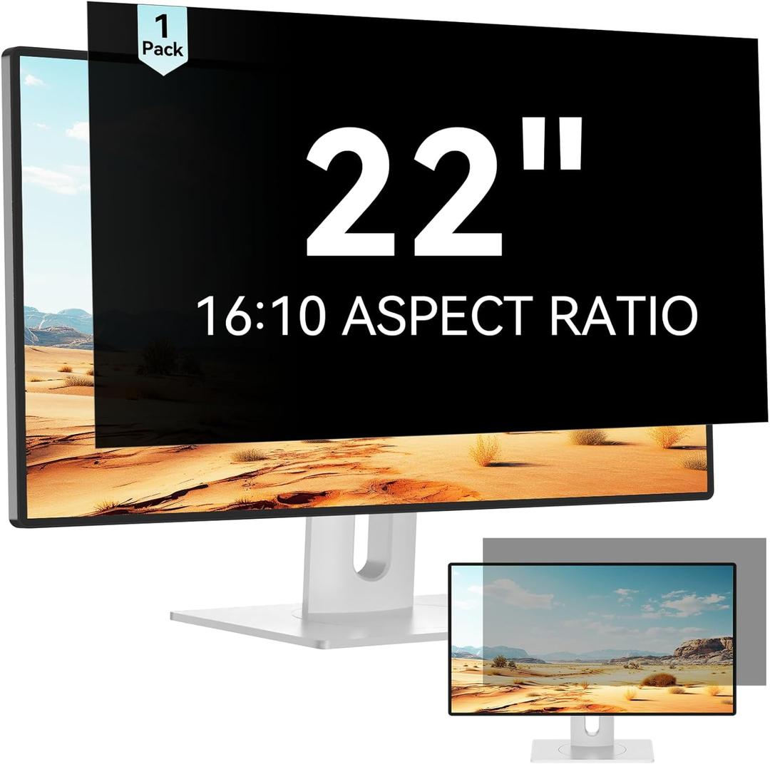 Mamol 22 Inch Privacy Screen Filter for 16:10 Aspect Ratio Widescreen Monitor - Removable Anti Glare Blue Light Filter, Anti-Scratch Privacy Protector Film, Computer Screen Privacy Shield 22 Inch