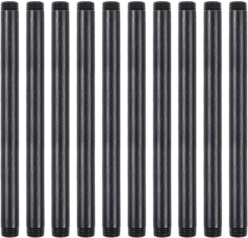 10 Pack 1/2 Inches x 10 Inches Black Malleable Steel Nipples Fitting, DIY Steampunk Industrial Vintage Style.