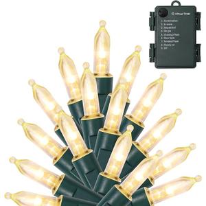 WATERGLIDE 50 LED Outdoor Christmas Lights, 16 FT Battery Operated Mini String Lights with 8 Modes & Timer, Xmas Tree Lights Waterproof for Patio Garden Party Wedding Holiday Decor, Warm White