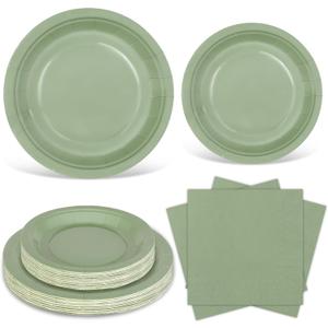 Ruisita 48 Pieces Sage Green Party Supplies Solid Sage Green Tableware Including 7 Inch and 9 Inch Paper Dinner Plates 2 Ply Napkins for Wedding, Birthday Party, Picnic, Barbecue (Serves 16)