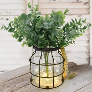 Farmhouse Decor Vase, Rustic Home Decor, Vintage Glass Vases - Rustic Lantern Decoration with Plants Lights, Decorative Glass VaSe for Home Floral Arrangement Centerpieces