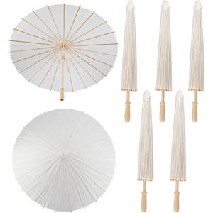 SAYAYA 5 Pieces 33 Inches Large White Paper Umbrellas Parasol Decorative Chinese Japanese Parasol Rainproof Oiled Paper DIY Painting Umbrellas for Wedding Bridal Showers Party Decor (5 PCS)