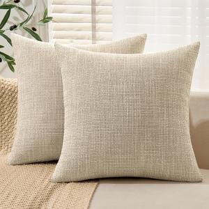 MIULEE 24x24 Inch Euro sham Burlap Linen Pillow Covers Set of 2 - Beige Farmhouse Washed Soft Skin-Friendly Texture Decorative Throw Pillows Home Decor for Farmhouse Modern Sofa,Bed,Couch,Patio