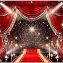 8x6ft Red Carpet Backdrop Glitter Spotlight Fashion Show Movie Night Stars Photography Background Graduation Wedding Birthday Party Decorations Photo Banner Props