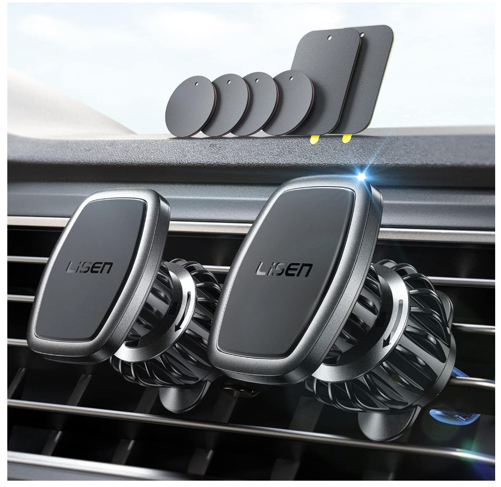 LISEN 2 Pack Magnetic Phone Holder for Your Car Magnet for Phone Car Mount Vent 6 Military Magnets Vent Cell Phone Holder Mount for Car Plate Fit All, Gifts for Women Men, Car Accessories