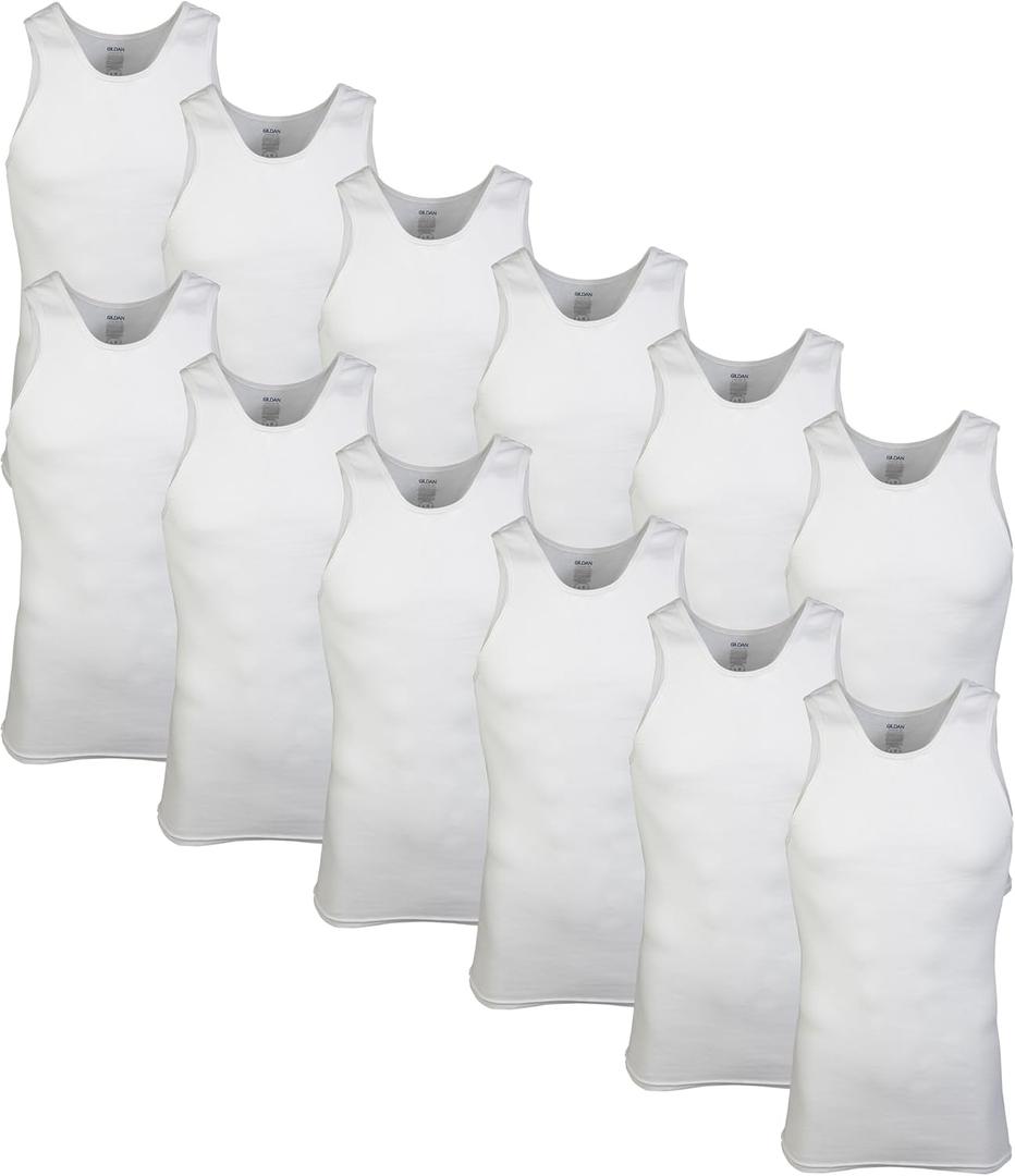 Gildan Men's A-Shirt Tanks, Multipack, Style G1104 (White (12-pack))