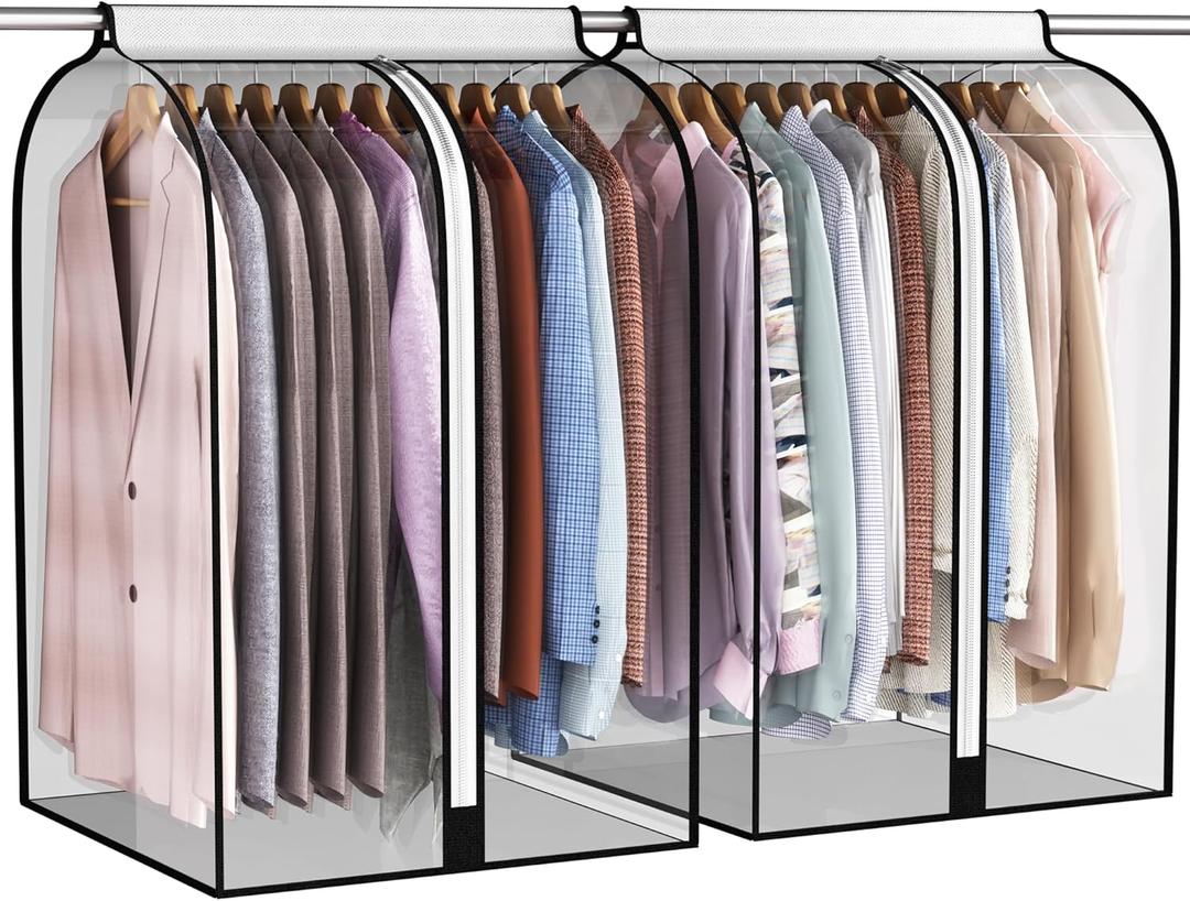 22 Gusseted Garment Bags for Hanging Clothes, All Clear Clothes Cover for Closet Storage, Wardrobe Coat Protector for Suit, Shirt Bottom Enclosed, 2 Pack, 32" Long