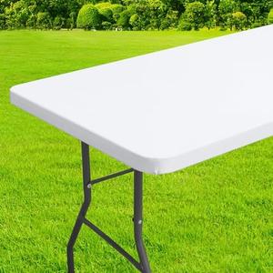 homing Rectangle Table Cloth Cover, Waterproof Polyester Elastic Fitted Tablecloth, Fits for 6 Foot Folding Tables, Washable Table Protector for Picnic, Camping, Outdoor (White, 30" x 72")