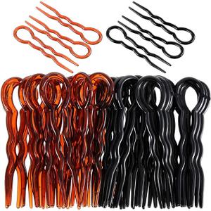 WILLBOND 20 Pieces Plastic U Shaped Black and Brown Hair Pins Lady Style Grip Hairpins Fast Spiral Hair Grip for Women Girls Hairstyle Accessories