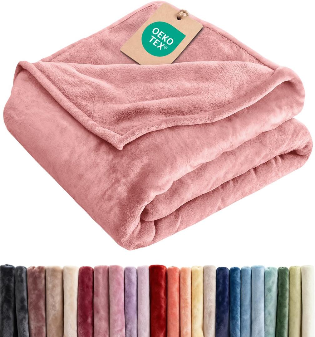 Ultra Soft Fleece Blanket Throw XL Size - Flannel Fleece Luxury Throw XL Blanket - Lightweight for Couch Bed Chair- Thick, Warm and Breathable - All Season Anti-Static Microplush Bedding, Dusty Rose