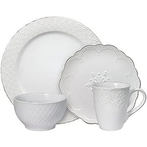 Pfaltzgraff French Lace White 16 Piece Dinnerware Set, Service for 4