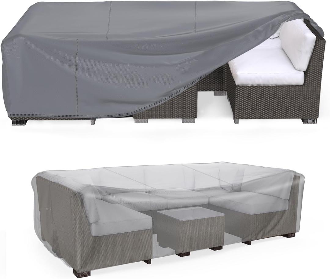 Mrrihand Heavy Duty Patio Furniture Covers, Outdoor Furniture Covers Waterproof Sectional Sofa Set, Patio Table and Chair Set Cover 90" L62" W28" H,Grey