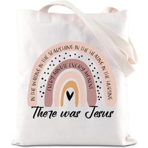 FOTAP Christian Gift There Was Jesus Rainbow Tote Bag Godly Woman Handbag Bible Verse Gift Religious Mom Gift