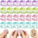 24Pcs Stress Balls Sparkle Fidget Toys, Ice Cube Squeeze Toys - Square Squeeze Ball Sensory Toys, Squeeze Toys - Small Stress Balls for Adults, Easter, Party Favors, Easter Basket Stuffers