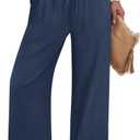 Sampeel Wide Leg Pants Women Casual Palazzo Drawstring Elastic Waist Trousers with Pockets Summer Beach Vacation Clothes,L