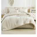 Litanika Bed in a Bag King Beige - 7 Pieces King Size Comforter Set Bedding Comforter Sets, Solid Fluffy Bed Set with Comforter, Sheets, Pillowcases & Shams