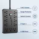 JouleLoom 6 FT Flat Plug Surge Protector Power Strip,11 Multiple AC Outlets with 6 USB Ports (2 USB C), 6 Feet Extension Cord, 1250W/10A, One Touch Switch Button, 17 in 1 Compact powerstrip