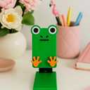 Cute Frog Phone Stand, Green Desktop Mobile Device Holder with Orange Feet, Decorative Animal Design for Home Office