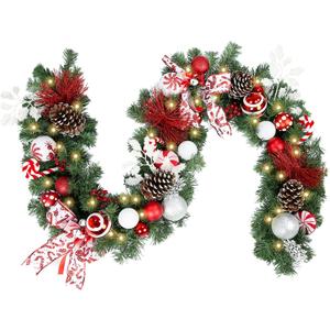 WBHome Pre-lit 6 Feet/72 Inch Decorated Christmas Garland, Red & White Lighted Garland with 35 LED Lights for Indoor Outdoor Xmas Decor Holiday Decorations, Battery Operated (Batteries NOT Included)