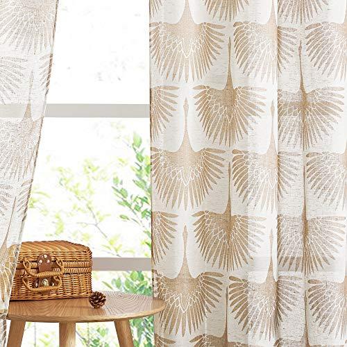 KGORGE Natural Linen Curtains - Semi Sheer Curtains 84 inches Long Geometric Print Window Decor Privacy Protect Light Filtering Drapes for Bedroom Office Basement, 2 Panels, Taupe, Size: 52"W x 84"L