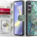 FUNMIKO for Samsung Galaxy S24 Plus Case Wallet,Detachable Flip Folio Leather Cover,RFID Blocking 4 Card Slots Holder,Kickstand Function,Protective Phone Shell for Women,Green Oyster Shell