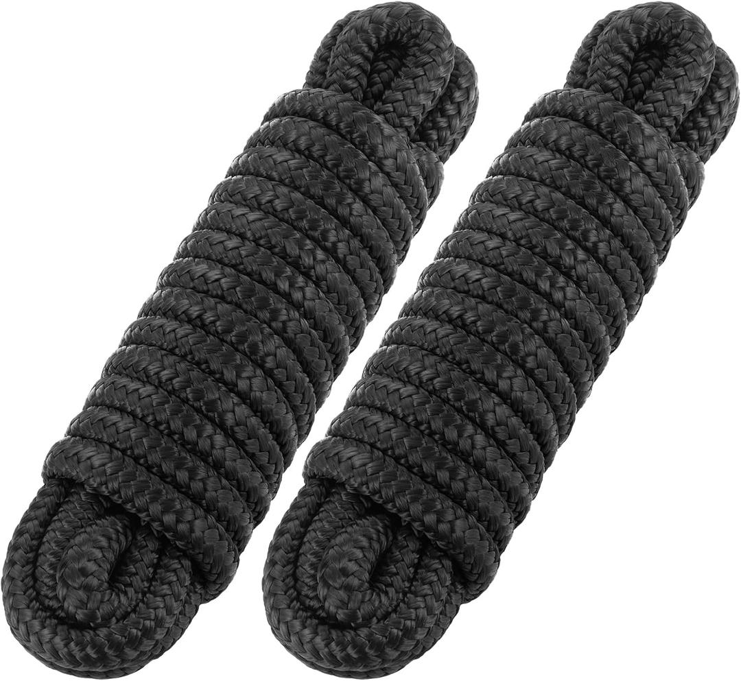 Premium Marine-Grade Dock Lines - 2 Pack 3/8" x 15' Strength-Tested Double Braided Nylon Boat Ropes with 12" Security Loops | Heavy-Duty Docking & Mooring Rope