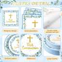 Pickmesh 250 Pcs Blue First Holy Communion Disposable Tableware Set God Bless Baptism Disposable Paper Plates Napkins and Cups for Boys Christening Celebration Baby Shower Religious Supplies Serve 50