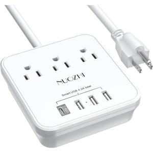 Cruise Essentials, NUOZHI 6 Ft Power Strip with 3 Outlets and 4 USB Ports(1 USB C), Non Surge Protector for Cruise Ship, Travel, Home Office, ETL Listed, White