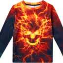 RAISEVERN Boys Girls 3D T-Shirt Graphic Print Tees Long Sleeve Shirts Size 6-14 (Orange, XL)