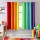 THOOO 2 Panels Rainbow Curtains Blackout Curtains 63 Inch Length for Bedroom Living Room Classroom Nursery Colorful Room Darkening Grommet Curtains Patchwork Red, Orange, Yellow, Green, Blue, Purple