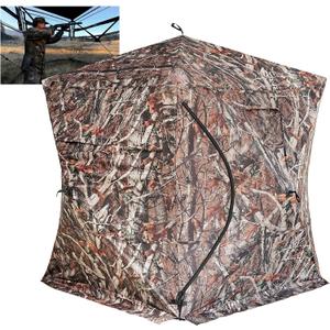 Hunting Blind, 270 Degree See Through Ground Blind,Silent-Slide Window,Pop Up Portable Durable Hunting Blind with Carry Bag, 2-3 Person,for Deer,Elk,Turkey Hunting