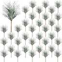 Artificial Green Pine Needles Branches, 50 PCS Small Pine Twigs Stems Picks, Fake Greenery Pine Picks for Christmas Garland, Wreath, Home Holiday Decoration (50, Green White)