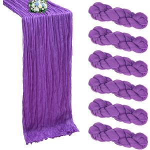 6 Pack Purple Cheesecloth Table Runner 10FT Boho Cheese Cloths Gauze Fabric Table Runners 120 Inch Rustic Sheer for Valentines Day Wedding Party Baby Shower Holiday Home Decorations