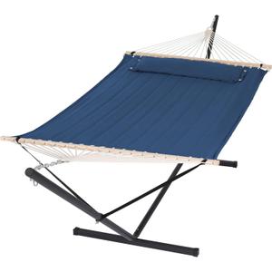 SUNCREAT Extra Large Hammocks for Outside, Heavy Duty Hammocks with Stands Included, Navy (12 ft Stand)