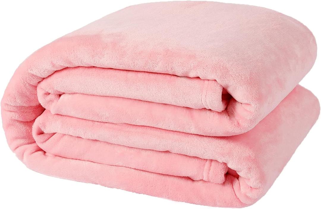 NANPIPER Fleece Blankets, Super Soft Flannel Queen Size Blanket for Bed, Luxury Cozy Microfiber Plush Fuzzy Blanket, Pink