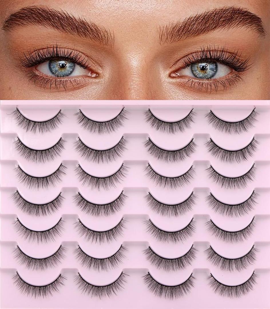 Kiromiro Natural Lashes Wispy Fake Eyelashes Nautal Look 10mm 3D Mink Lashes Extension Soft Strip Eyelashes Pack