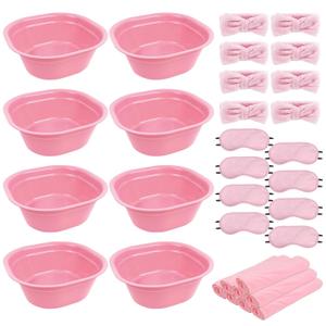 32 Pcs Foot Spa Kit for Kids, Light Pink 8 Foot Tubs for Soaking & 8 Towels & 8 Hairbands & 8 Eye Masks, Spa Party Supplies for Girls for Sleepovers Slumber Party