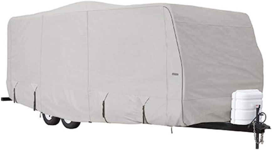 Eevelle Goldline Travel Trailer RV Cover - Waterproof, Heavy Duty, Marine Grade, UV Protection, Durable, Breathable, Anti Rot - Tan - Gray 294 x 102 x 104 Inches