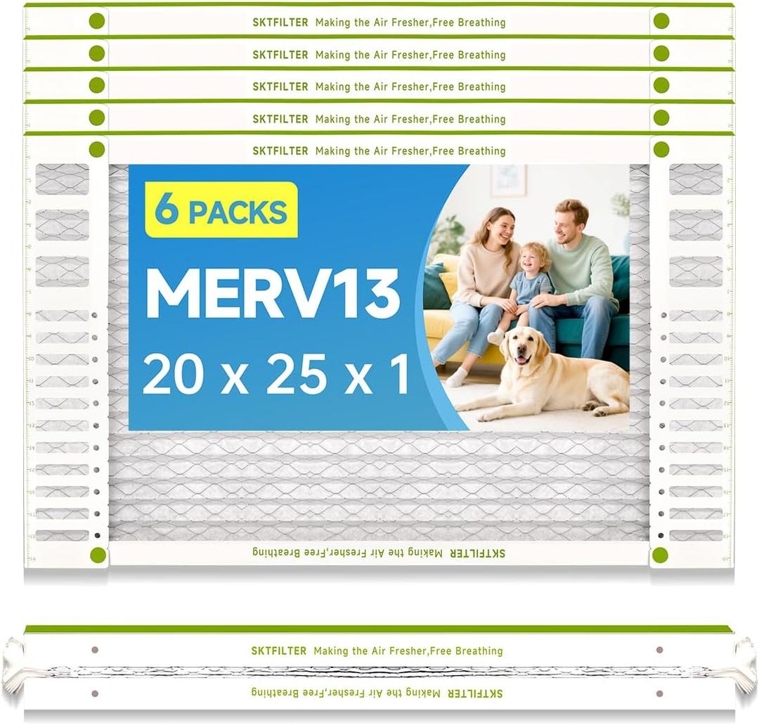 20x25x1 Air Filter AC Furnace MERV 13 Comparable with MPR 1900 FPR 10 HVAC Air Condition cabin Vent Fan Electrostatic Pleated Actual Size 19.49 x 24.49 x 0.75 6 Packs