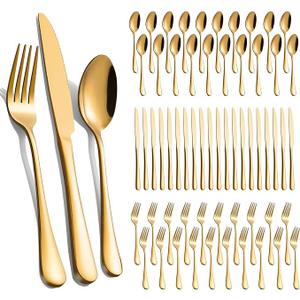 60-Pcs Gold Silverware Set - Stainless Steel Flatware Cutlery Set Service for 20, Mirror Polished Gold Flatware Set Include Forks Spoons Knives for Home, Wedding, Restaurant, Dishwasher Safe