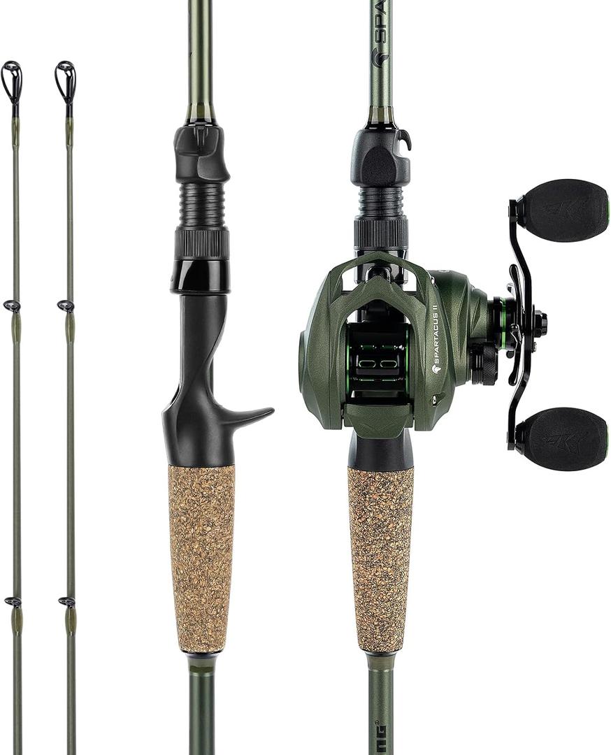 KastKing Spartacus II Twin-Tip Fishing Rod and Reel Combo, Spinning & Casting Combo, Fishing Poles and Reels Combo, KastFlex IM6 Graphite Blanks, 2-Piece Rods with Extra Tip, Spin-6'8'' M-2000 Reel