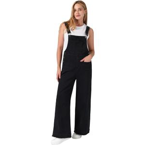 roswear Womens Denim Overalls Loose Fit Stretchy Baggy Overall Bib Wide Leg Casual Jean Jumpsuits (Black, M)
