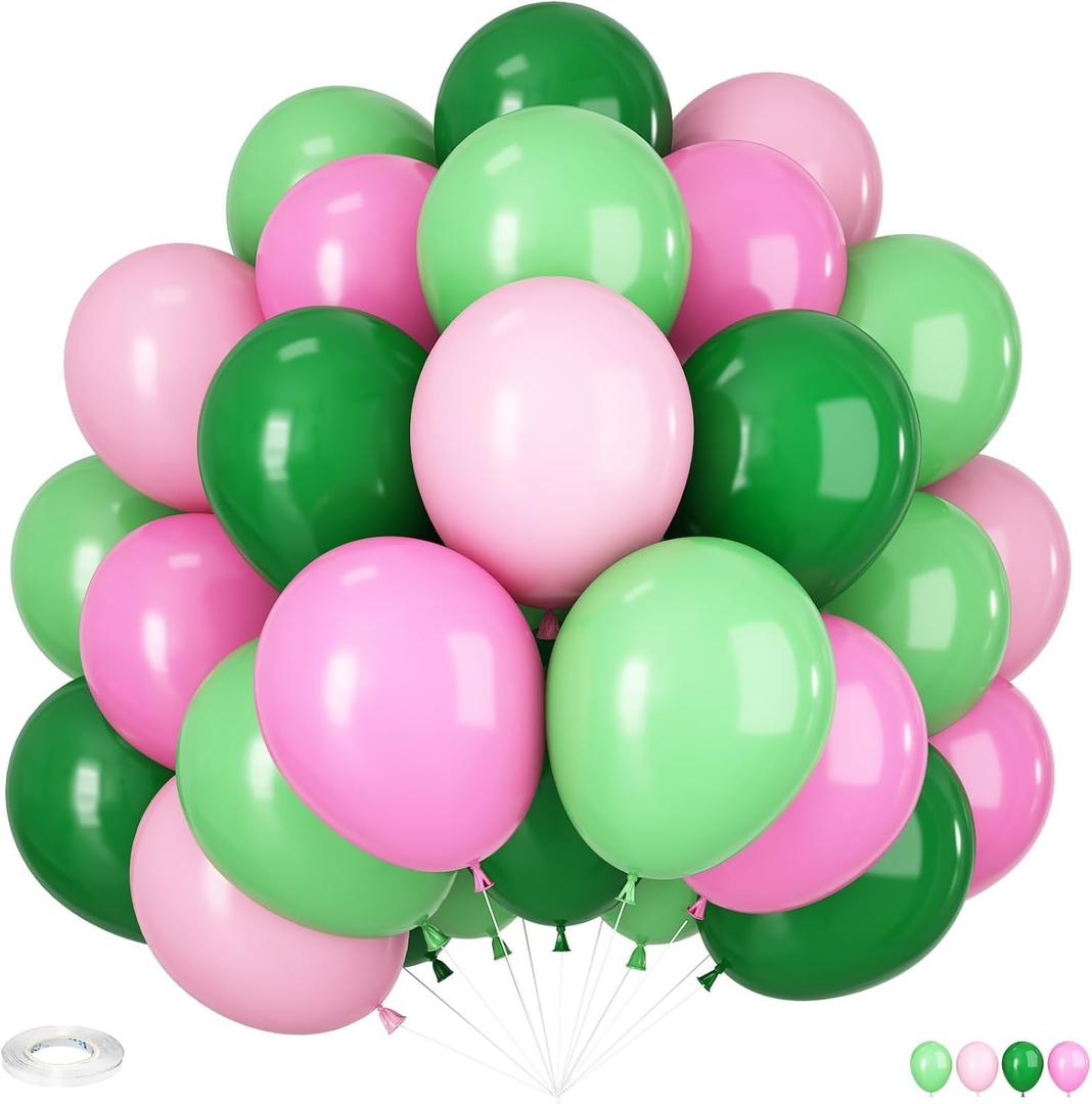 Pink and Green Balloons, 60pcs 12Inch Pink and Green Balloons, for Girl Birthday Wedding Baby Shower Party Decorations