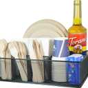 Metal Paper Plate Organizer & Utensil Holder for Countertop, Silverware Caddy Cutlery Flatware Organizer for Plastic Cup Forks Spoon Napkins, Paper Plate Holder for Picnic Camping Party