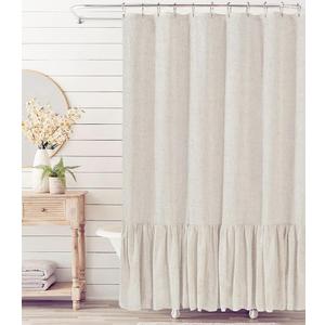 Felisa Beige Farmhouse Shower Curtain with A Ruffle Hem, Linen Blend Shower Curtain for Bathroom,Natural,72"x72"