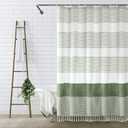 Awellife Boho Sage Green Shower Curtain for Bathroom Stripe Tassel Shower Curtain 72 X 72 Inches Farmhouse Cotton