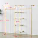 Industrial Pipe Gold Clothing Rack with Shelves, Retail Display Wall Mounted Storage Clothes Hanging Shelf Gold Pipeline Hanging Rod Steampunk Style, 4 Tier Wood Garment Rack 72.8x71inch